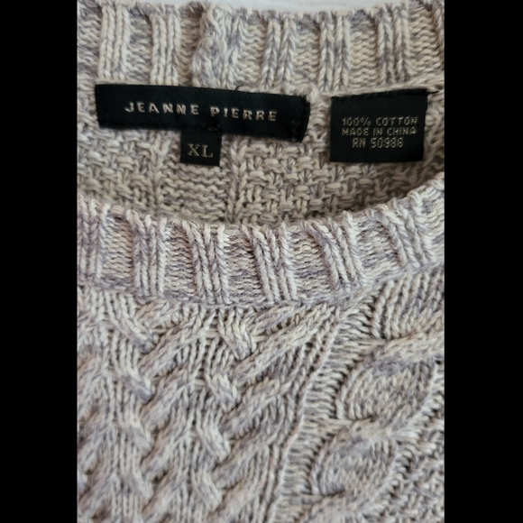 🌿Jeanne Pierre Women's XL Cable Knit Sweater Colorblock Grey Ivory Pockets - Picture 4 of 12